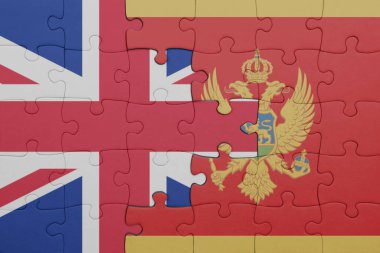 Moğol bayrağı ve İngiliz bayrağının rengarenk ulusal bayrağıyla bulmaca. konsept