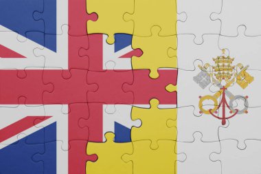 Vatikan şehrinin renkli ulusal bayrağı ve İngiltere bayrağının bulmacası. konsept