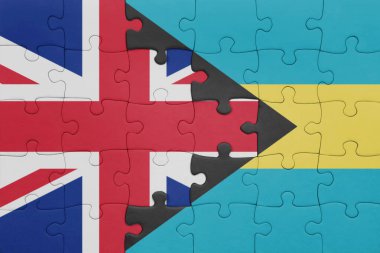 Bahamalar 'ın renkli ulusal bayrağı ve İngiltere bayrağı. konsept