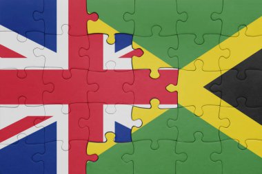 Jamaika 'nın renkli ulusal bayrağı ve Büyük Britanya bayrağının bulmacası. konsept