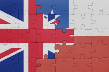 Şili 'nin renkli ulusal bayrağı ve İngiltere' nin bayrağıyla ilgili bulmacalar. konsept