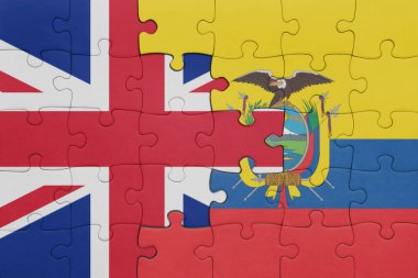 Ekvator 'un renkli ulusal bayrağı ve Büyük Britanya bayrağı ile bulmaca. konsept