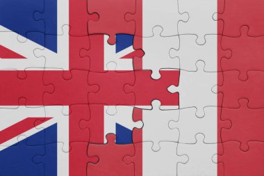 Peru 'nun renkli ulusal bayrağı ve İngiltere' nin bayrağıyla ilgili bulmacalar. konsept