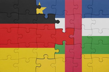 Orta Afrika Cumhuriyeti 'nin renkli ulusal bayrağı ve Almanya bayrağının bulmacası. konsept