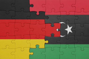 Libya 'nın renkli ulusal bayrağı ve Almanya bayrağı. konsept