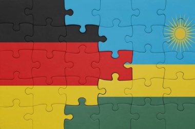 Ruanda 'nın renkli ulusal bayrağı ve Almanya bayrağıyla ilgili bulmacalar. konsept