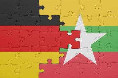 Myanmar 'ın renkli ulusal bayrağı ve Almanya bayrağıyla ilgili bulmacalar. konsept