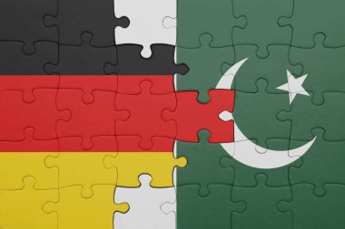 Pakistan 'ın renkli ulusal bayrağı ve Almanya bayrağı ile ilgili bulmacalar. konsept
