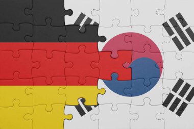 Güney Kore 'nin renkli ulusal bayrağı ve Almanya bayrağı. konsept