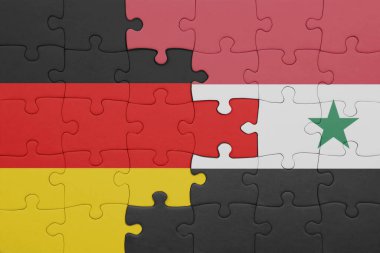 Suriye 'nin renkli ulusal bayrağı ve Almanya bayrağı ile ilgili bulmacalar. konsept