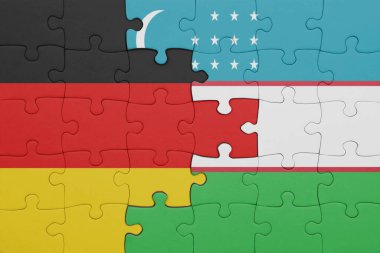 Özbekistan 'ın renkli ulusal bayrağı ve Almanya bayrağıyla ilgili bulmacalar. konsept