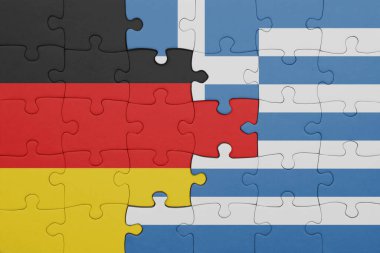 Yunanistan 'ın renkli ulusal bayrağı ve Almanya' nın bayrağıyla ilgili bulmacalar. konsept