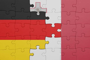 Malta 'nın renkli ulusal bayrağı ve Almanya bayrağıyla ilgili bulmacalar. konsept