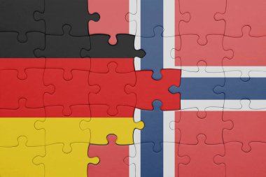 Norveç 'in renkli ulusal bayrağı ve Almanya bayrağı ile ilgili bulmacalar. konsept