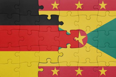 Grenada 'nın renkli ulusal bayrağı ve Almanya bayrağı ile bulmaca. konsept