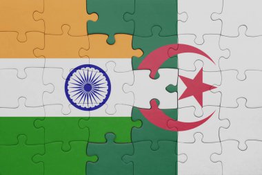 Cezayir 'in renkli ulusal bayrağı ve Hindistan bayrağı. konsept