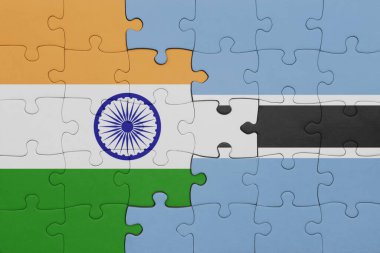 Botswana 'nın renkli ulusal bayrağı ve Hindistan bayrağı ile bulmaca. konsept