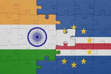 Pelerin ve Hindistan bayrağının renkli ulusal bayrağıyla bulmaca. konsept