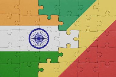 Kongo ve Hindistan bayrağı cumhuriyetinin renkli ulusal bayrağıyla bulmaca. konsept