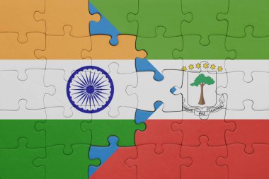 Ekvator Ginesi ve Hindistan bayrağının renkli ulusal bayrağıyla bulmaca. konsept