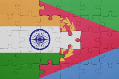 Eritrea 'nın renkli ulusal bayrağı ve Hindistan bayrağının bulmacası. konsept