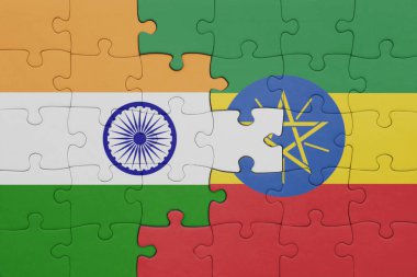 Etiyopya 'nın renkli ulusal bayrağı ve Hindistan bayrağının bulmacası. konsept