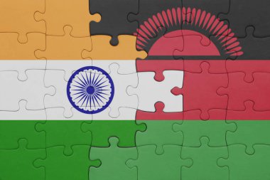 Malawi 'nin renkli ulusal bayrağı ve Hindistan bayrağı ile bulmaca. konsept