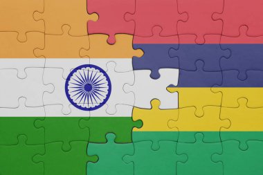 Mauritius 'un renkli ulusal bayrağı ve Hindistan bayrağı. konsept