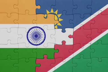 Namibya 'nın renkli ulusal bayrağı ve Hindistan bayrağı. konsept