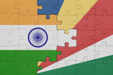 Seyşeller 'in renkli ulusal bayrağı ve Hindistan bayrağıyla ilgili bulmacalar. konsept