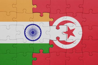 Tunus ve Hindistan bayrağının renkli ulusal bayrağıyla bulmaca. konsept