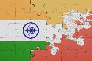 Bhutan ve Hindistan bayrağının renkli ulusal bayrağıyla bulmaca. konsept