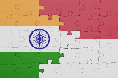 Endonezya 'nın renkli ulusal bayrağı ve Hindistan bayrağıyla ilgili bulmacalar. konsept
