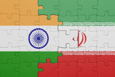 İran 'ın renkli ulusal bayrağı ve Hindistan bayrağı ile ilgili bulmacalar. konsept