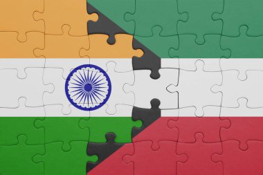 Kuveyt ve Hindistan bayrağının renkli ulusal bayrağıyla bulmaca. konsept