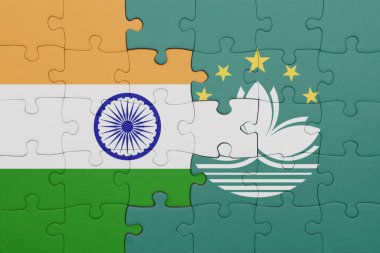 Macau 'nun renkli ulusal bayrağı ve Hindistan bayrağı bulmacası. konsept