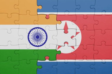 Kuzey Kore ve Hindistan bayrağının renkli ulusal bayrağıyla bulmaca. konsept