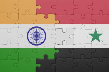 Suriye 'nin renkli ulusal bayrağı ve Hindistan bayrağı ile ilgili bulmacalar. konsept