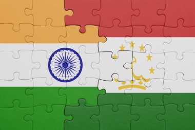 Tacikistan 'ın renkli ulusal bayrağı ve Hindistan bayrağı. konsept