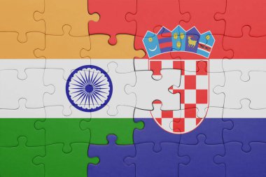 Hint bayrağının ve Hırvat bayrağının rengarenk ulusal bayrağının bulmacası. konsept
