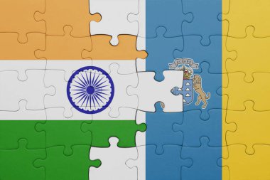Kanarya adalarının ve Hindistan bayrağının renkli ulusal bayrağıyla bulmaca. konsept