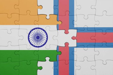 Faroe Adaları 'nın renkli ulusal bayrağı ve Hindistan bayrağı bulmacası. konsept