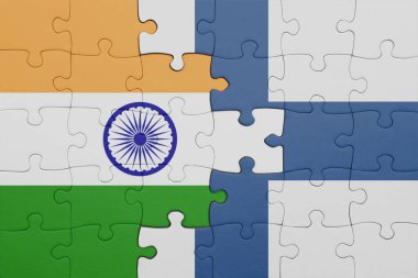 Finlandiya ve Hindistan bayrağının renkli ulusal bayrağıyla bulmaca. konsept