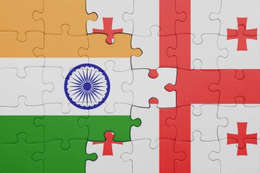 Gürcistan ve Hindistan bayrağının renkli ulusal bayrağıyla bulmaca. konsept