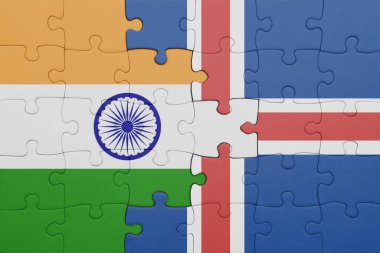 İzlanda 'nın renkli ulusal bayrağı ve Hindistan bayrağı ile bulmaca. konsept