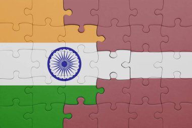 Letonya 'nın renkli ulusal bayrağı ve Hindistan bayrağının bulmacası. konsept