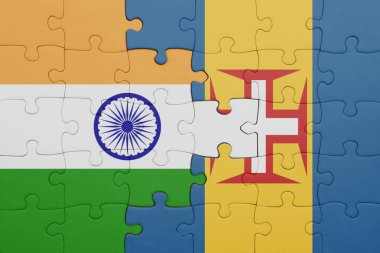 Hint bayrağı ve madeira ulusal bayrağının rengarenk yapbozu. konsept