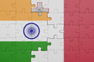 Malta 'nın renkli ulusal bayrağı ve Hindistan bayrağının bulmacası. konsept