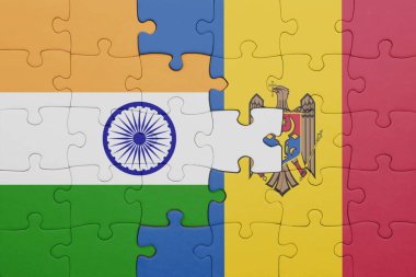 Moldova 'nın renkli ulusal bayrağı ve Hindistan bayrağının bulmacası. konsept