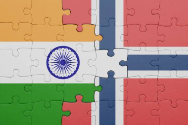Norveç 'in renkli ulusal bayrağı ve Hindistan bayrağının bulmacası. konsept